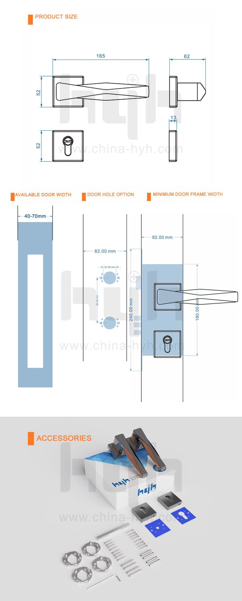 Elegant Entry Wooden Door Lock Handle European Door Lever Lock Square Black Door Lock Handle Entrance