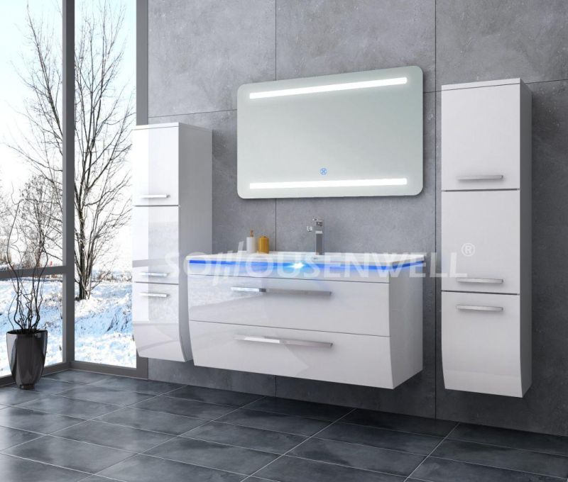 European Style Luxury Wooden Waterproof LED Option Bathroom Mirror Cabinet