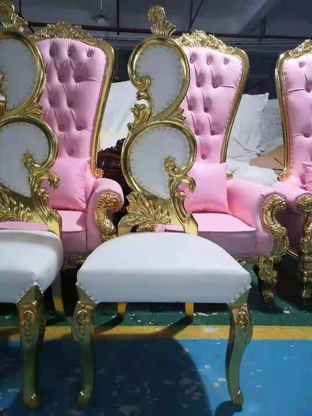 Hotel European Luxury Royal Gold Wooden King Throne Wedding Background Sofa Furniture Competitive Party Diamond Two Seater High Back Leisure Chair