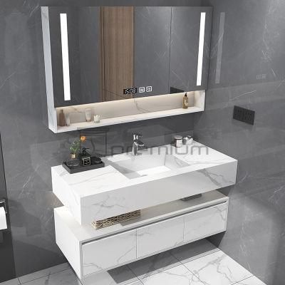 European Luxury Design Modern Wall Mounted Bathroom Cabinet Furniture Sintered Stone Countertop LED Mirror Cabinet Bathroom Vanity