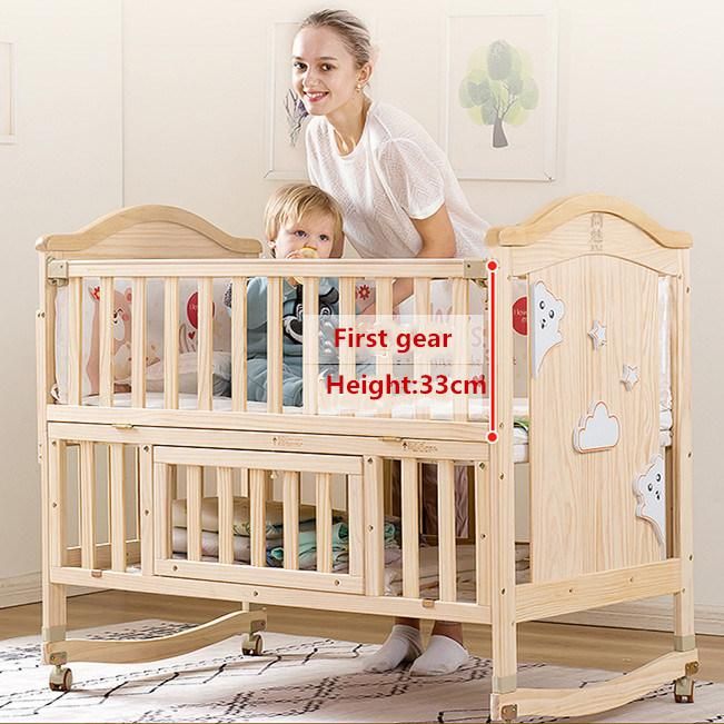 European Style Luxury Wooden Baby Crib, Royal Golden Hand Carving New Born Baby Cot with Multifunction