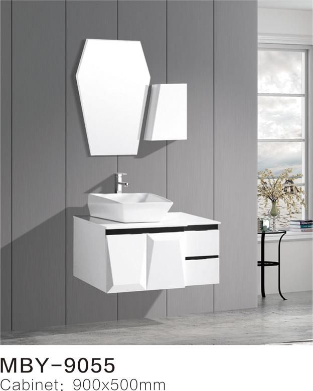 Hotel European Modern Wall-Hung PVC Bathroom Vanity with Glass Basin Top