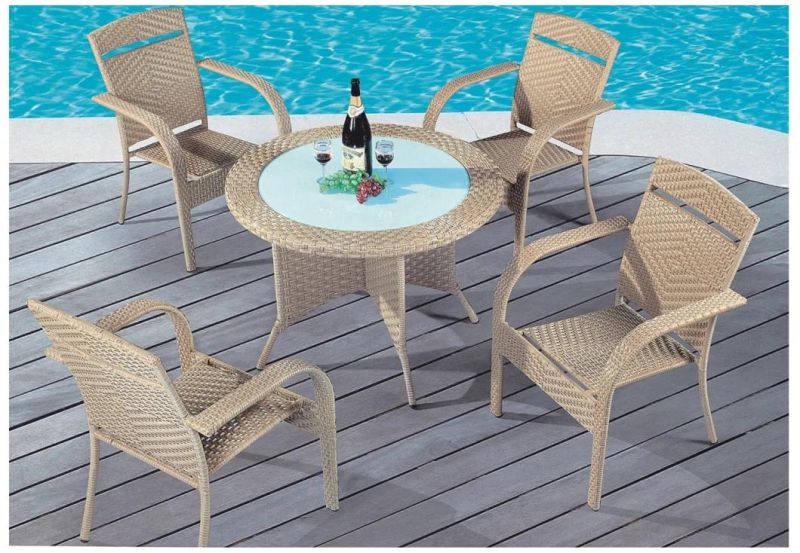 Patio Furniture, 5 PCS All Weather Resistant Heavy Duty Wicker Dining Set with Chairs, Perfect for Balcony Patio Garden Poolside, 5 Piece Wicker Table and Chair