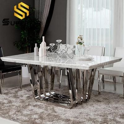 2020 New Home Dining Furniture Marble Silver Dinner Table Set