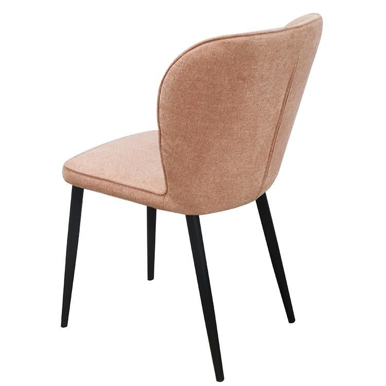 European Modern Design Dining Room Furniture Ergonomic Pink Fabric Iron Leg Dining Chair