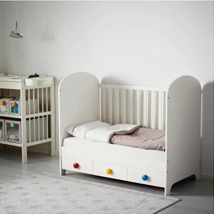 Wooden Kids Bed Infant Furniture Baby Crib with Drawer