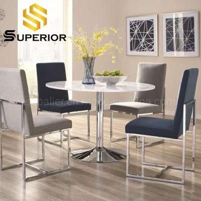 European Silver Round Marble Dining Table with 4 Chairs Set