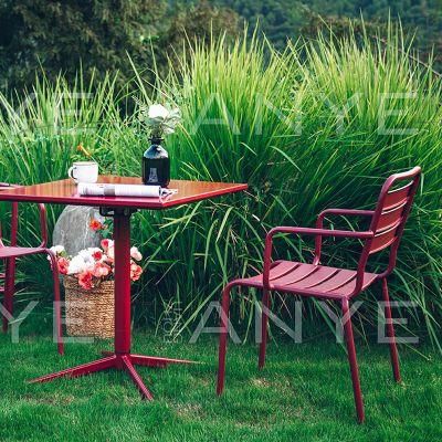 Trendy Design Outdoor Furniture Premium Steel Slat Casual Armchair Patio Dining Chair with Armrest