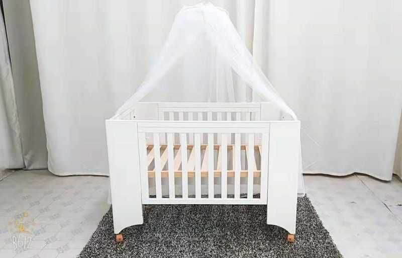 Wooden Baby Crib Multifunctional Non Painted Solid Wood Modern Style