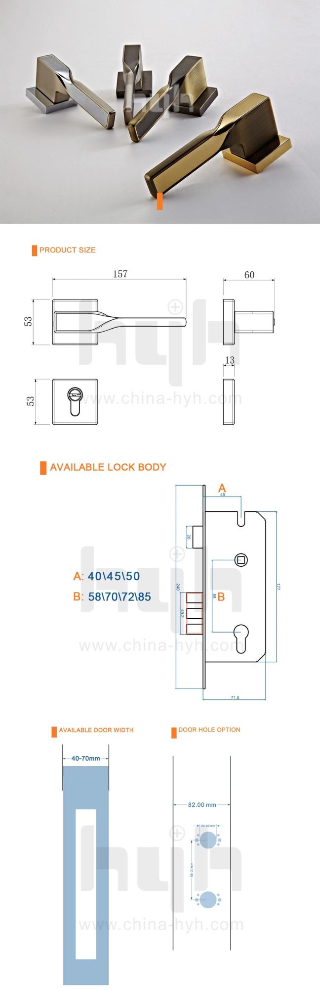 Heavy Duty Zinc Alloy Interior Door Lock with Lever Handle in Satin Nickel or Chrom Plate