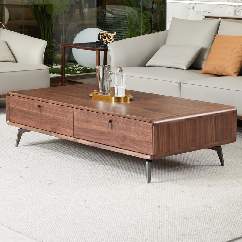 Chinese Modern Design Rectangle Wooden Coffee Tea Table for Living Room European Design Home Furniture Solid Walnut Wood Coffee Table Vintage Style Wholesale